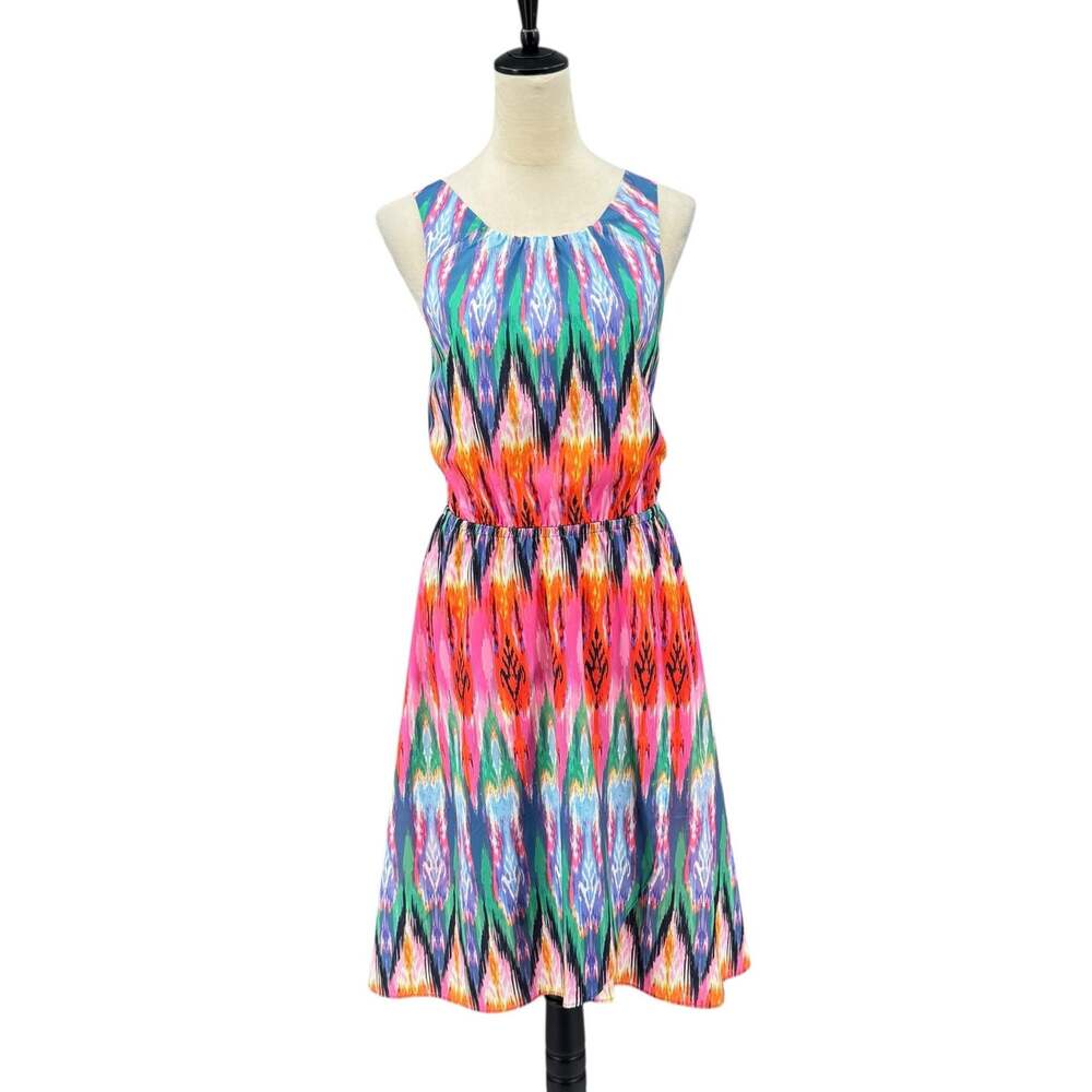 Athleta Ikat Martinique Sleeveless Multicolor Fit & Flare Bold Print Comfy Dress